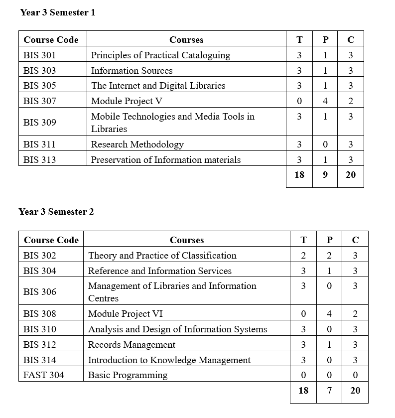 Course Structure Year 3