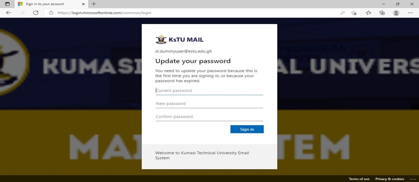In the Current password section, kindly enter your temporary password (e.g. Kug89075)